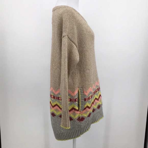 Victoria's Secret Sweater Womens Small Cream Yellow Heavy‎ Knit Tunic Fair Isle - Picture 7 of 15